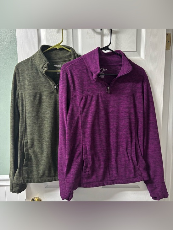 tek gear Tops - Tek Gear Bundle of 2 Purple and Olive Quarter-Zip Hoodies Women’s Size Large